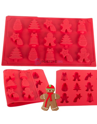 Силиконов молд форма за коледни сладки 15бр